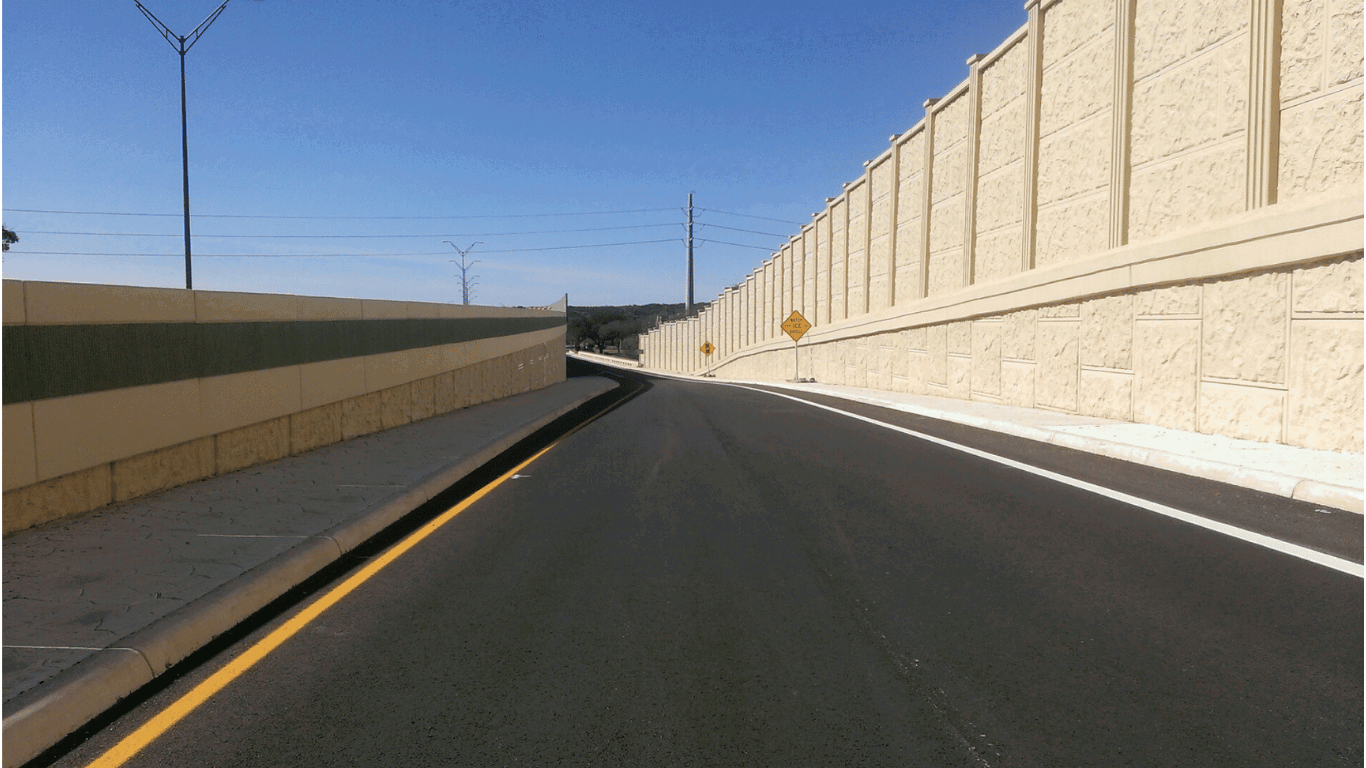 Completed precast sound wall alongside roadway